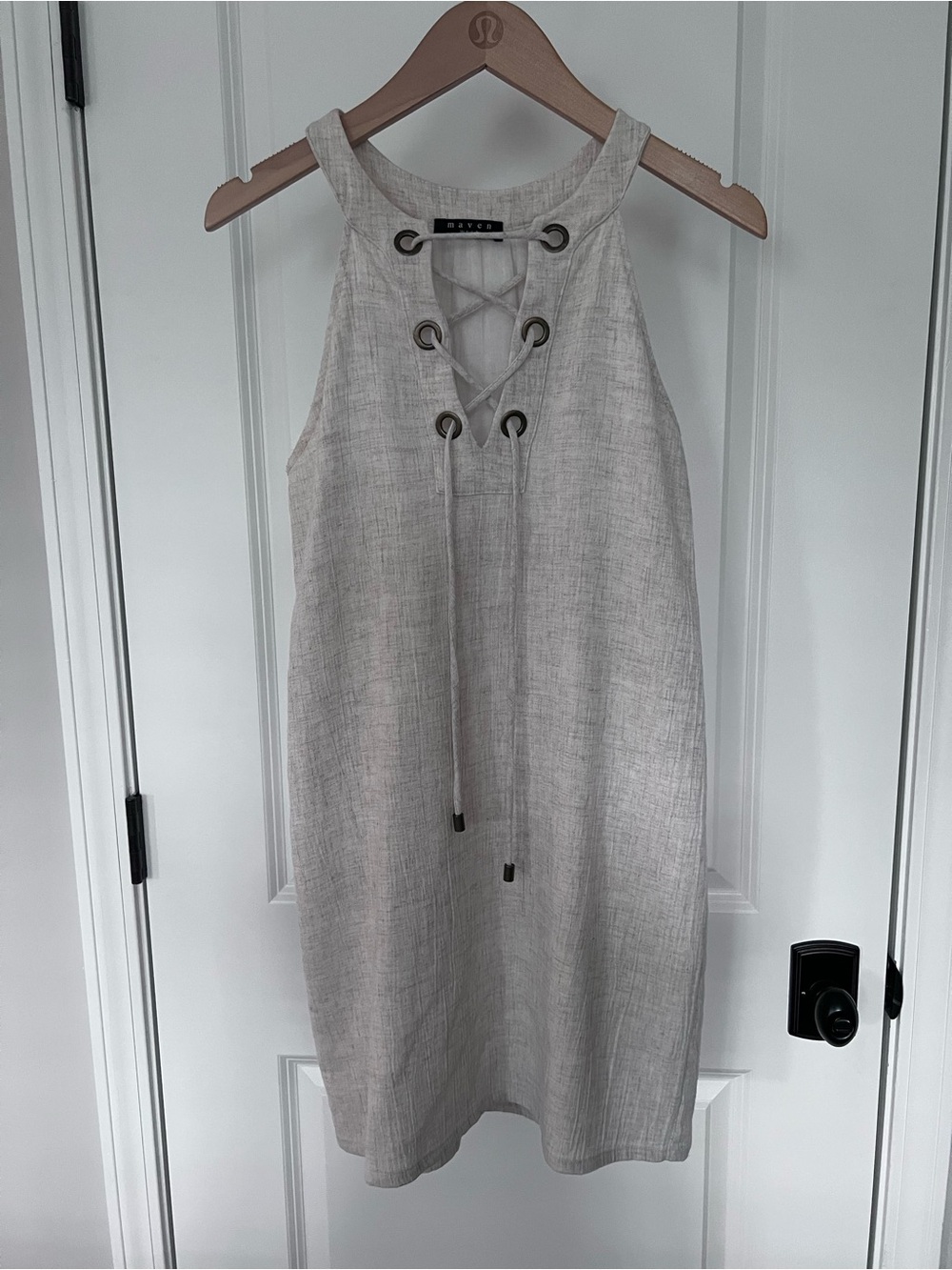 Maven West Flax Linen/Rayon Mini Dress Grommet Laced Front Size XS